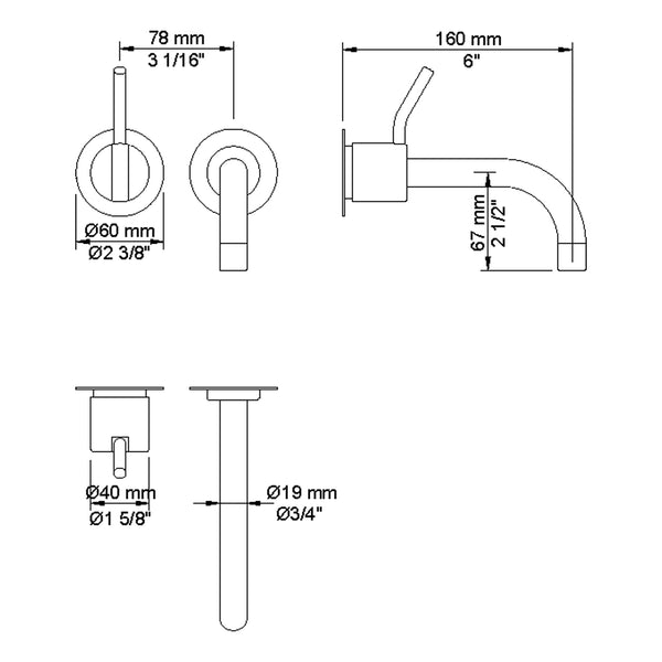 VOLA Afbouwset tbv 111 uitloop 16cm en losse rozetten (na 2020) Art. 111AP(M-L)