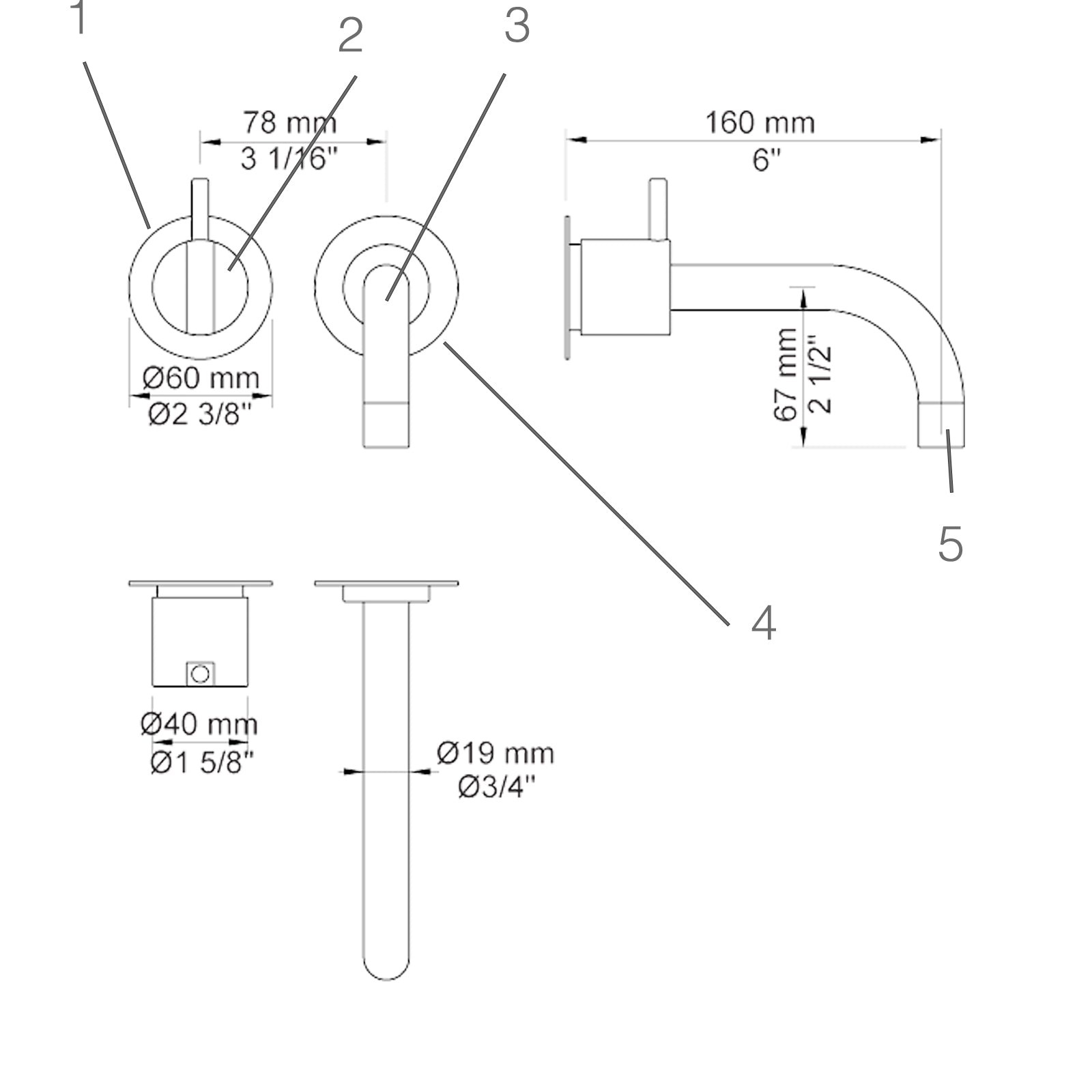 VOLA Afbouwset tbv 111 uitloop 16cm en losse rozetten (na 2020) Art. 111AP(M-L)