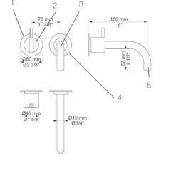 VOLA Afbouwset tbv 111 uitloop 16cm en losse rozetten (na 2020) Art. 111AP(M-L)