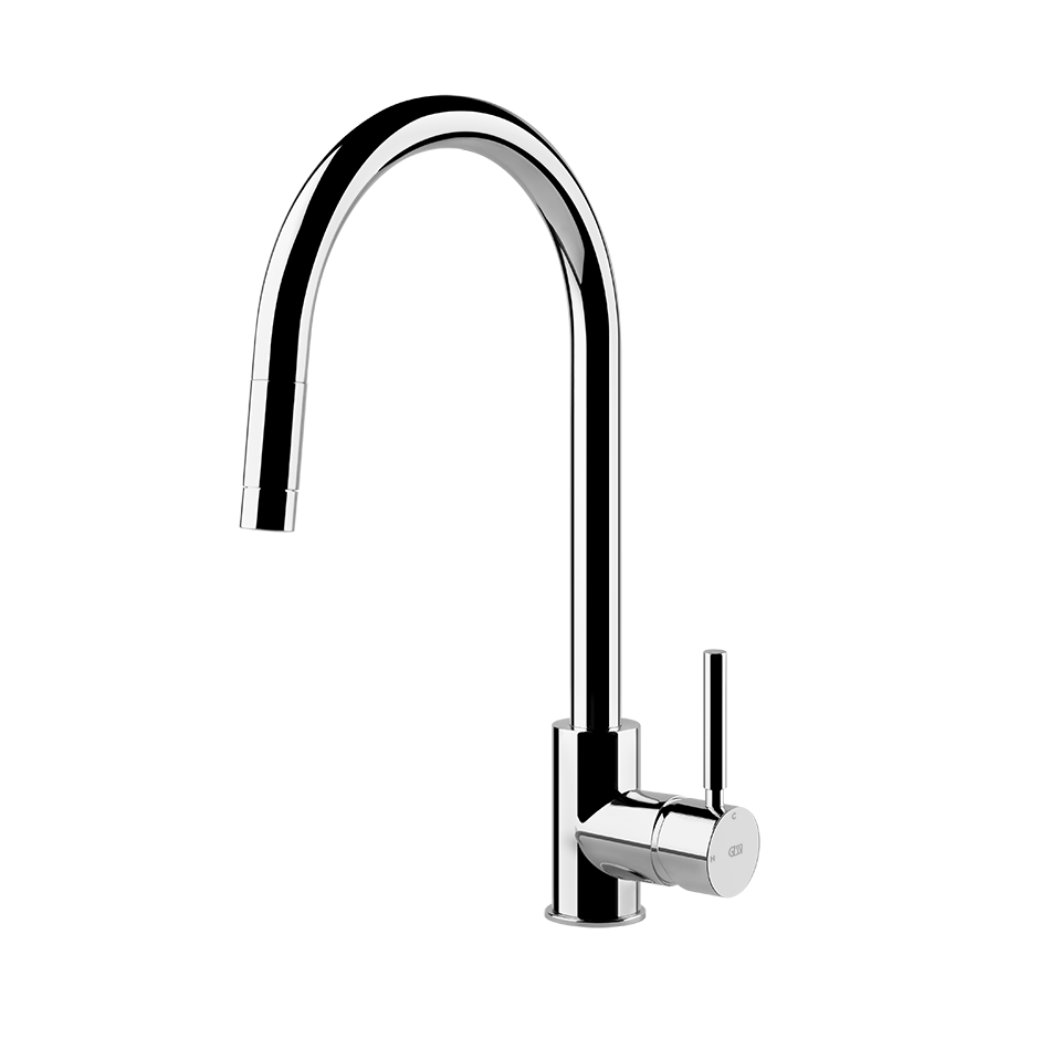 Gessi Neutron keukenmengkraan met gebogen uitloop en uittrekbare handdouche Chroom