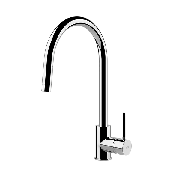 Gessi Neutron keukenmengkraan met gebogen uitloop en uittrekbare handdouche Chroom