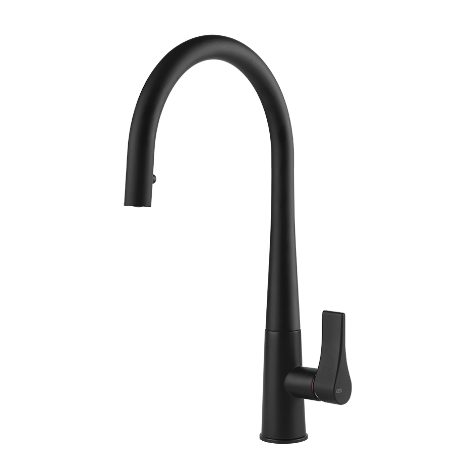 Gessi Proton keukenmengkraan met gebogen uitloop en uittrekbare handdouche Mat Zwart