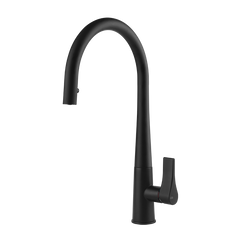 Gessi Proton keukenmengkraan met gebogen uitloop en uittrekbare handdouche Mat Zwart