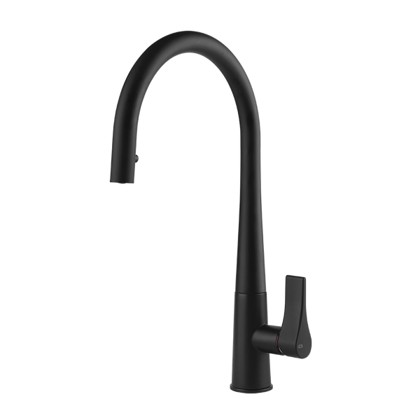 Gessi Proton keukenmengkraan met gebogen uitloop en uittrekbare handdouche Mat Zwart