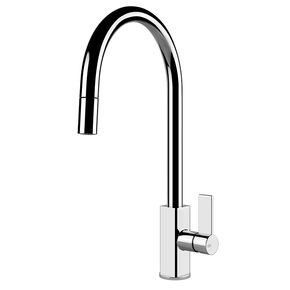Gessi Monaco keukenmengkraan met gebogen uitloop en uittrekbare handdouche Chroom