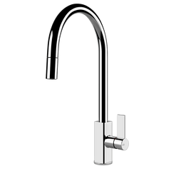Gessi Monaco keukenmengkraan met gebogen uitloop en uittrekbare handdouche Chroom