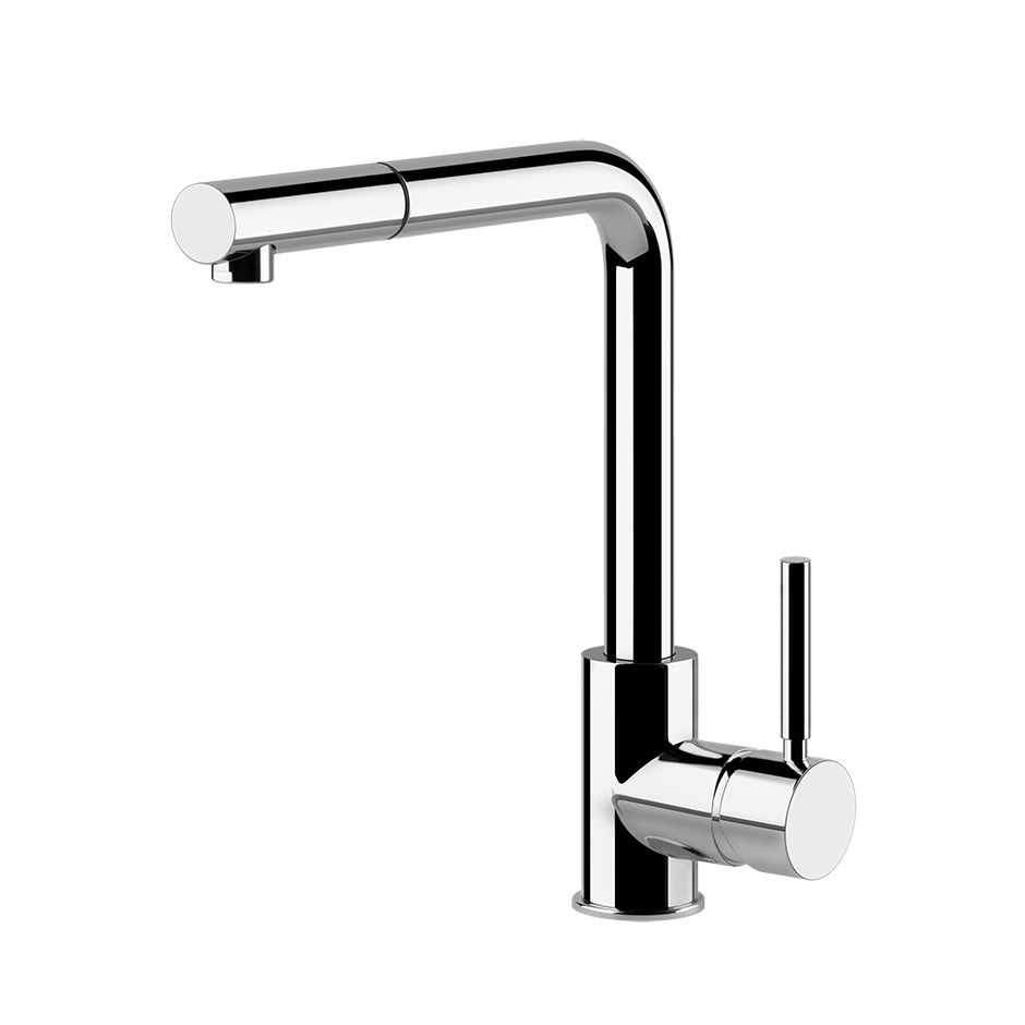 Gessi Neutron keukenmengkraan met L-uitloop en uittrekbare handdouche Chroom