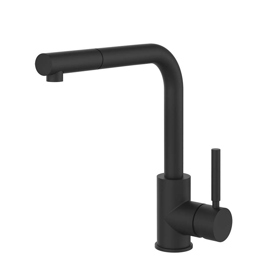 Gessi Neutron keukenmengkraan met L-uitloop en uittrekbare handdouche Mat Zwart