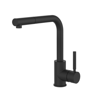 Gessi Neutron keukenmengkraan met L-uitloop en uittrekbare handdouche Mat Zwart