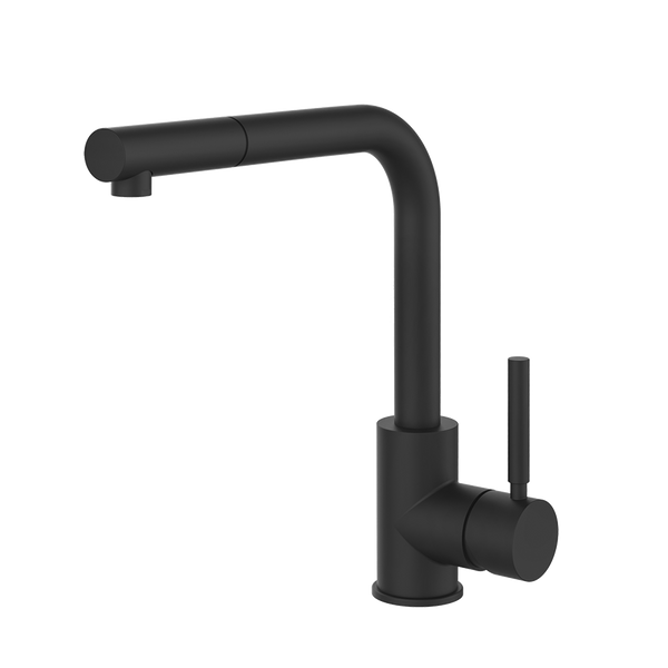 Gessi Neutron keukenmengkraan met L-uitloop en uittrekbare handdouche Mat Zwart