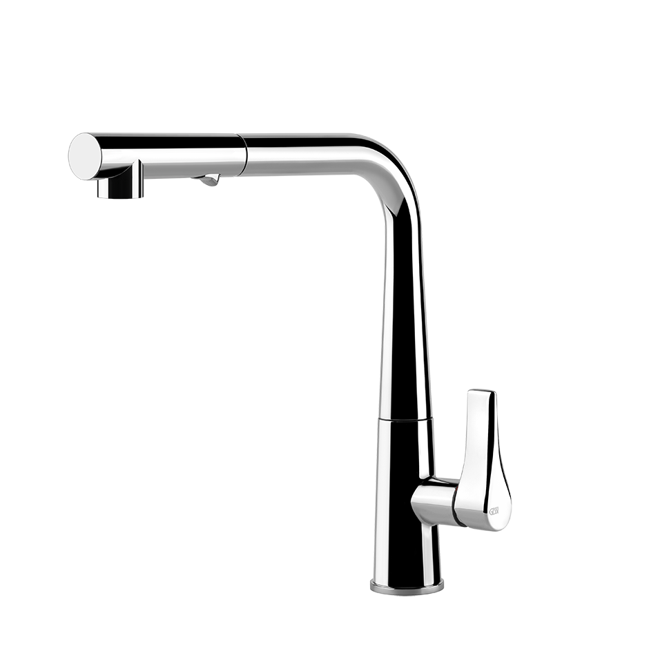Gessi Proton keukenmengkraan met L-uitloop en uittrekbare 2-straals handdouche Chroom