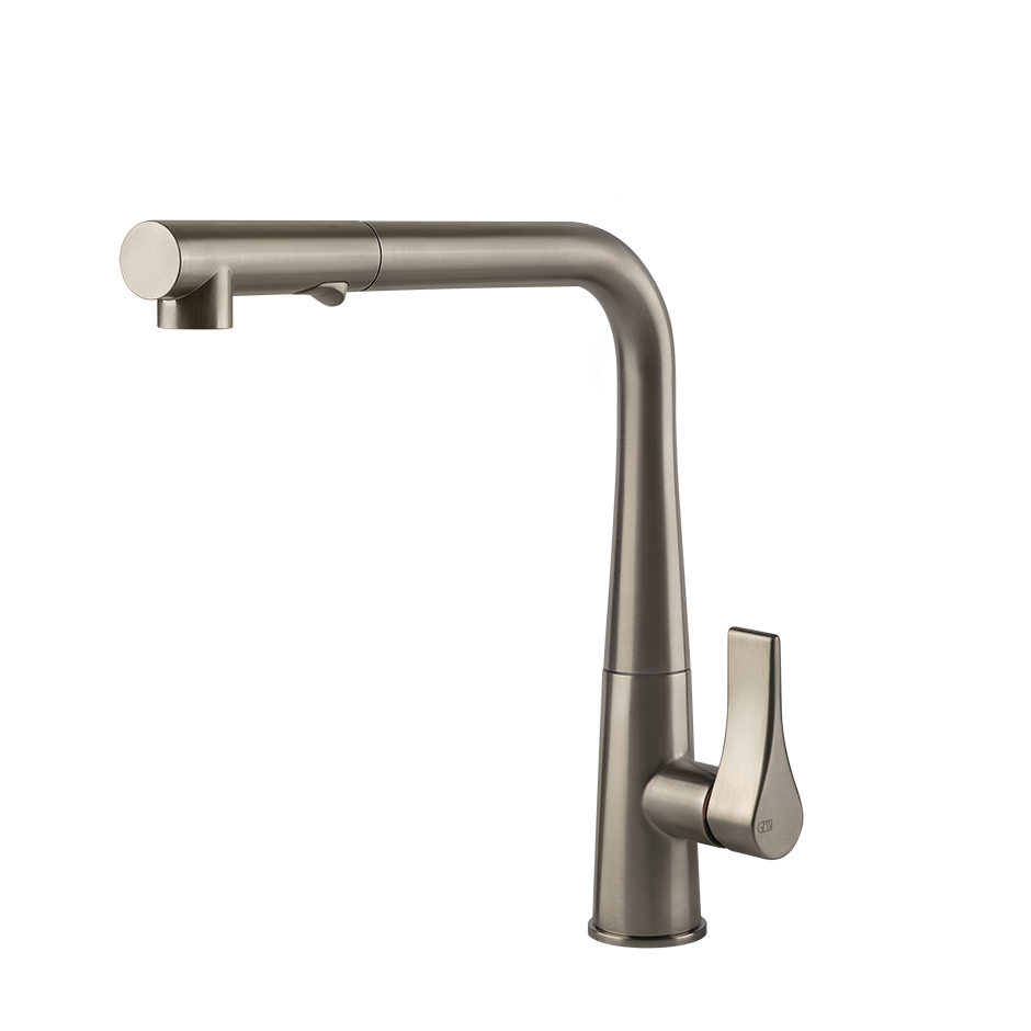 Gessi Proton keukenmengkraan met L-uitloop en uittrekbare 2-straals handdouche Finox