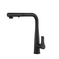 Gessi Proton keukenmengkraan met L-uitloop en uittrekbare 2-straals handdouche Mat Zwart
