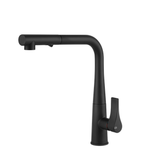 Gessi Proton keukenmengkraan met L-uitloop en uittrekbare 2-straals handdouche Mat Zwart