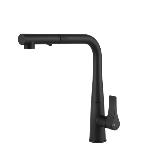 Gessi Proton keukenmengkraan met L-uitloop en uittrekbare 2-straals handdouche Mat Zwart