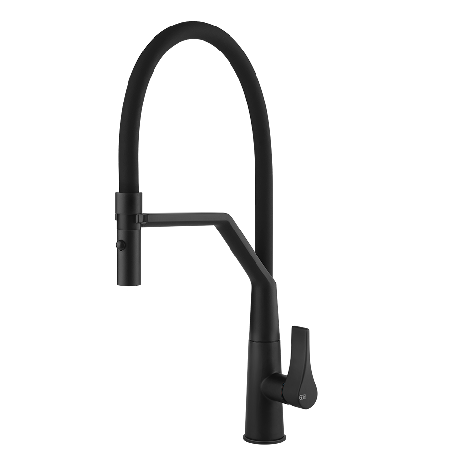 Gessi Proton semi-professionele keukenmengkraan met uittrekbare 2-straals handdouche Mat Zwart