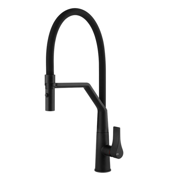 Gessi Proton semi-professionele keukenmengkraan met uittrekbare 2-straals handdouche Mat Zwart
