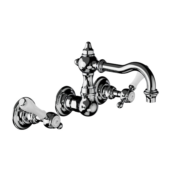 Horus Victoria 3-gats wand wastafelmengkraan met porseleinen hendels, opbouw, uitloop 145 mm 19.272