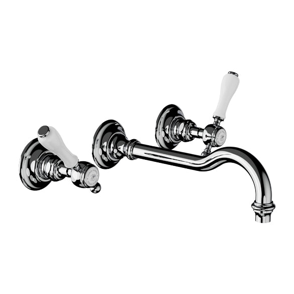 Horus Victoria 3-gats wand wastafelmengkraan met porseleinen hendels, opbouw, uitloop 228 mm 19.273