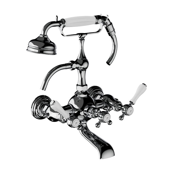 Horus Victoria wand badmengkraan met porseleinen hendels en handdouche, hartafstand 175 mm 19.434