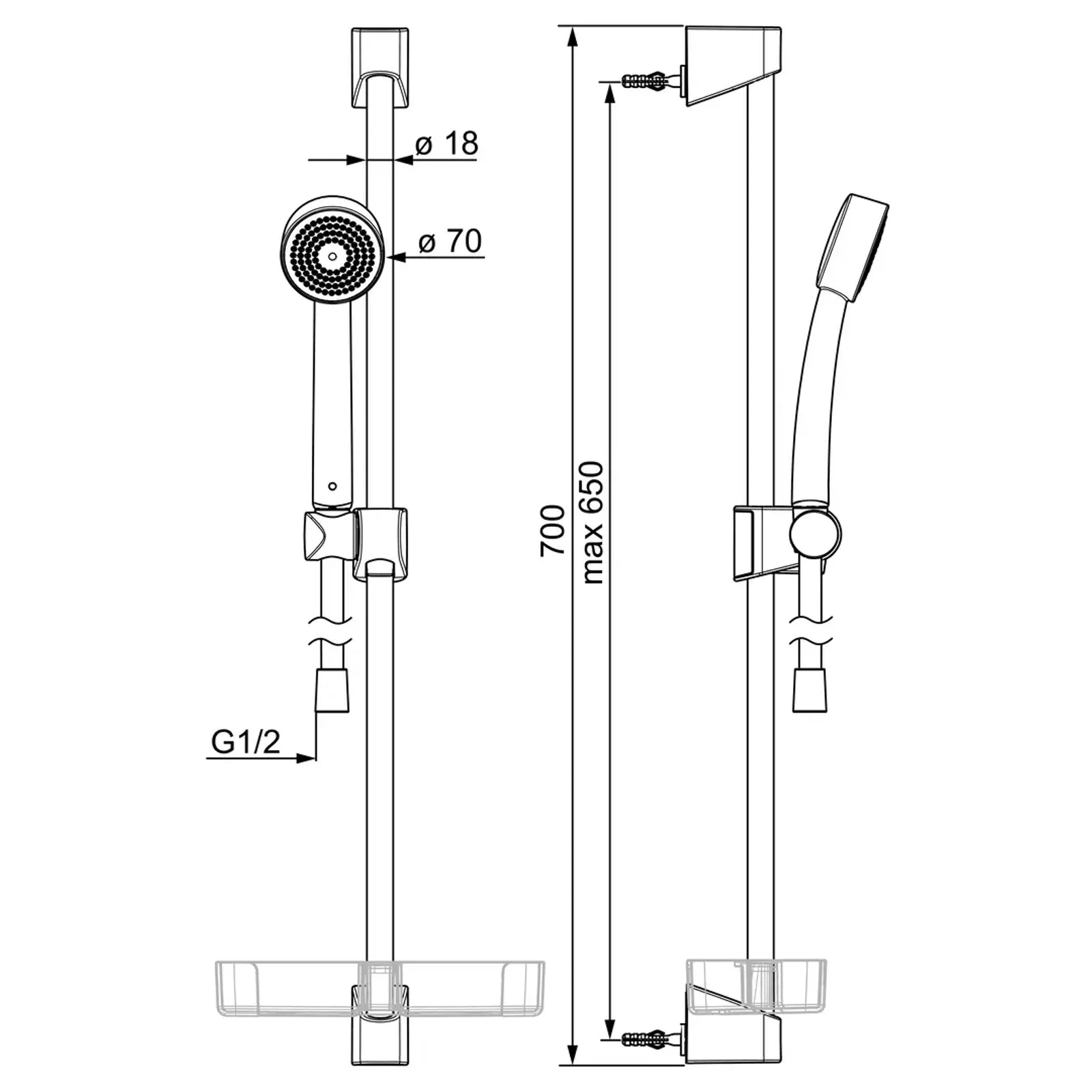 Oras Apollo Doucheset glijstang 650 mm Wit