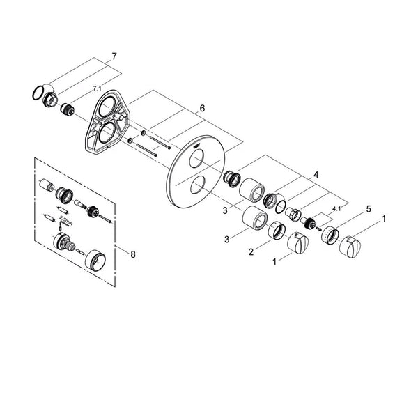 Grohe Spare Parts Ectos Thermostatic Mixer Tap Without Diverter 19675Ip0