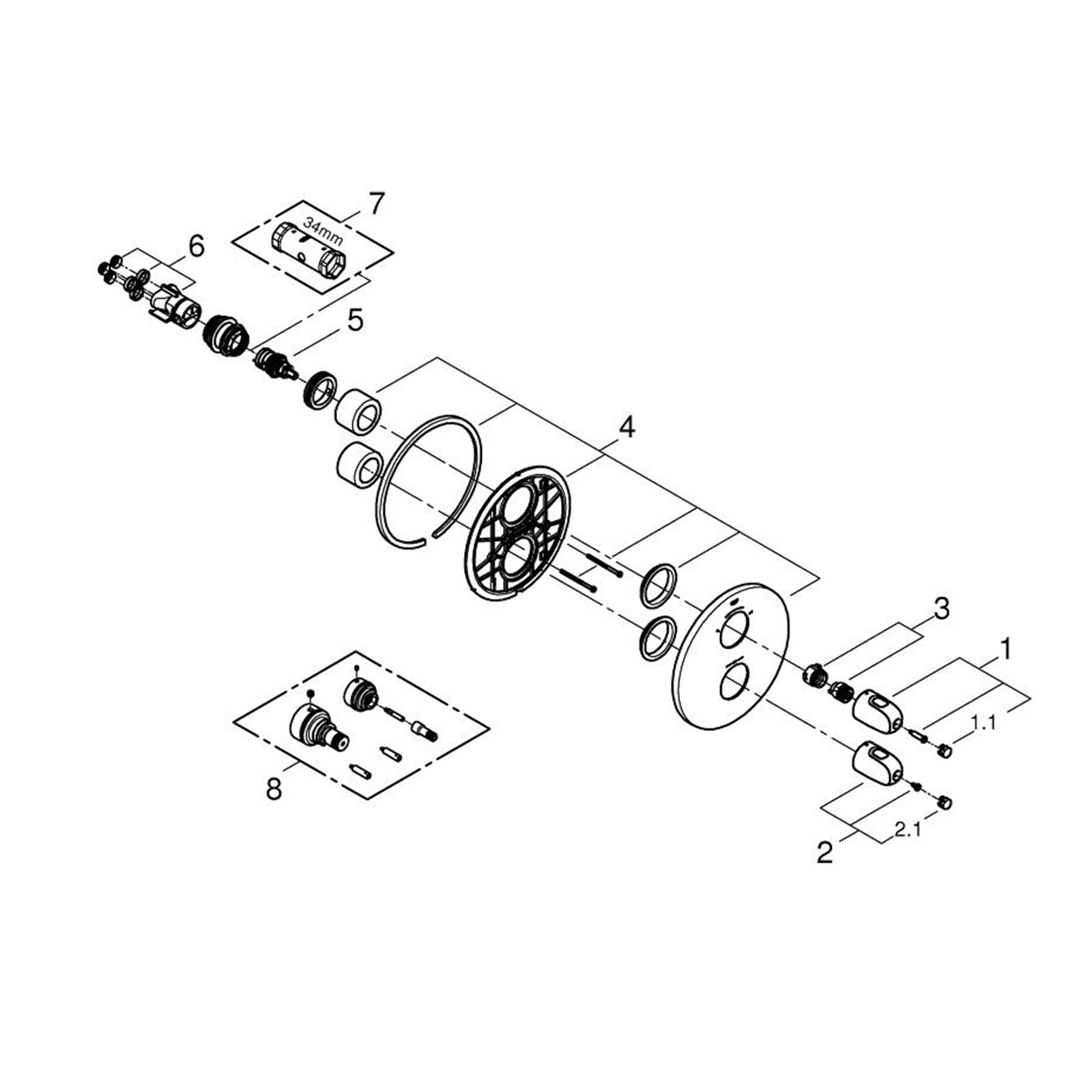 Grohe Onderdelen Grohtherm 1000 New Opbouwdeel T Met Omstel (Douche & Baduitloop)
