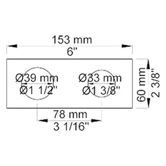 VOLA Afdekplaat 2-gats 153 x 60, gaten Ø39 mm en Ø33/Ø30  mm VR1040 / 2002