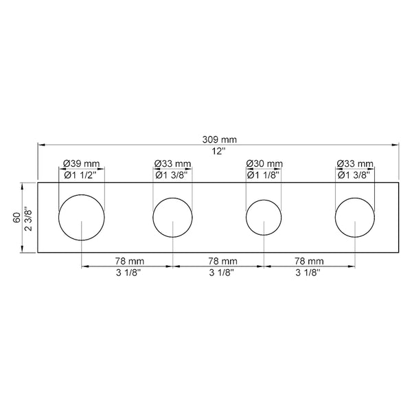VOLA Afdekplaat 4-gats 309/387 x 60 gaten Ø39 mm, Ø33 mm, Ø30 mm en Ø33 mm 2004 / 2004L
