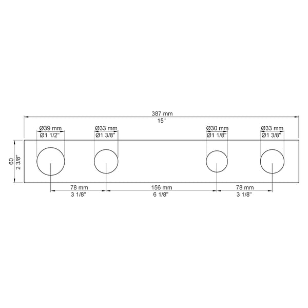 VOLA Afdekplaat 4-gats 309/387 x 60 gaten Ø39 mm, Ø33 mm, Ø30 mm en Ø33 mm 2004 / 2004L