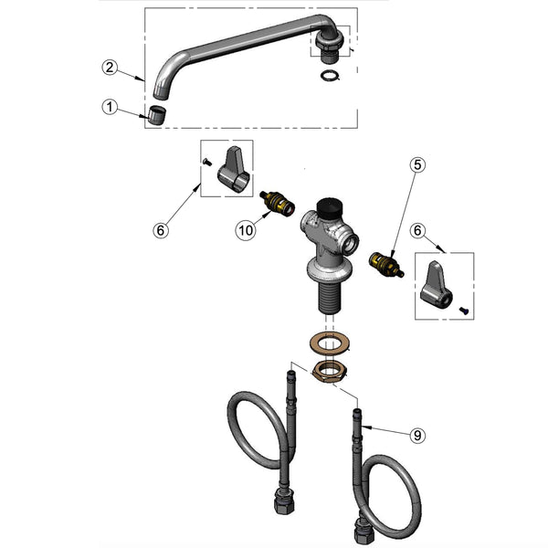T&S eengatsmengkraan keramisch bovendeel 1/2" 90° uitlooplengte 308mm Chroom