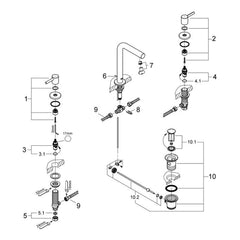 Grohe onderdelen Essence 3-Gats Wastafelmengkraan Hoge Uitloop 20299000