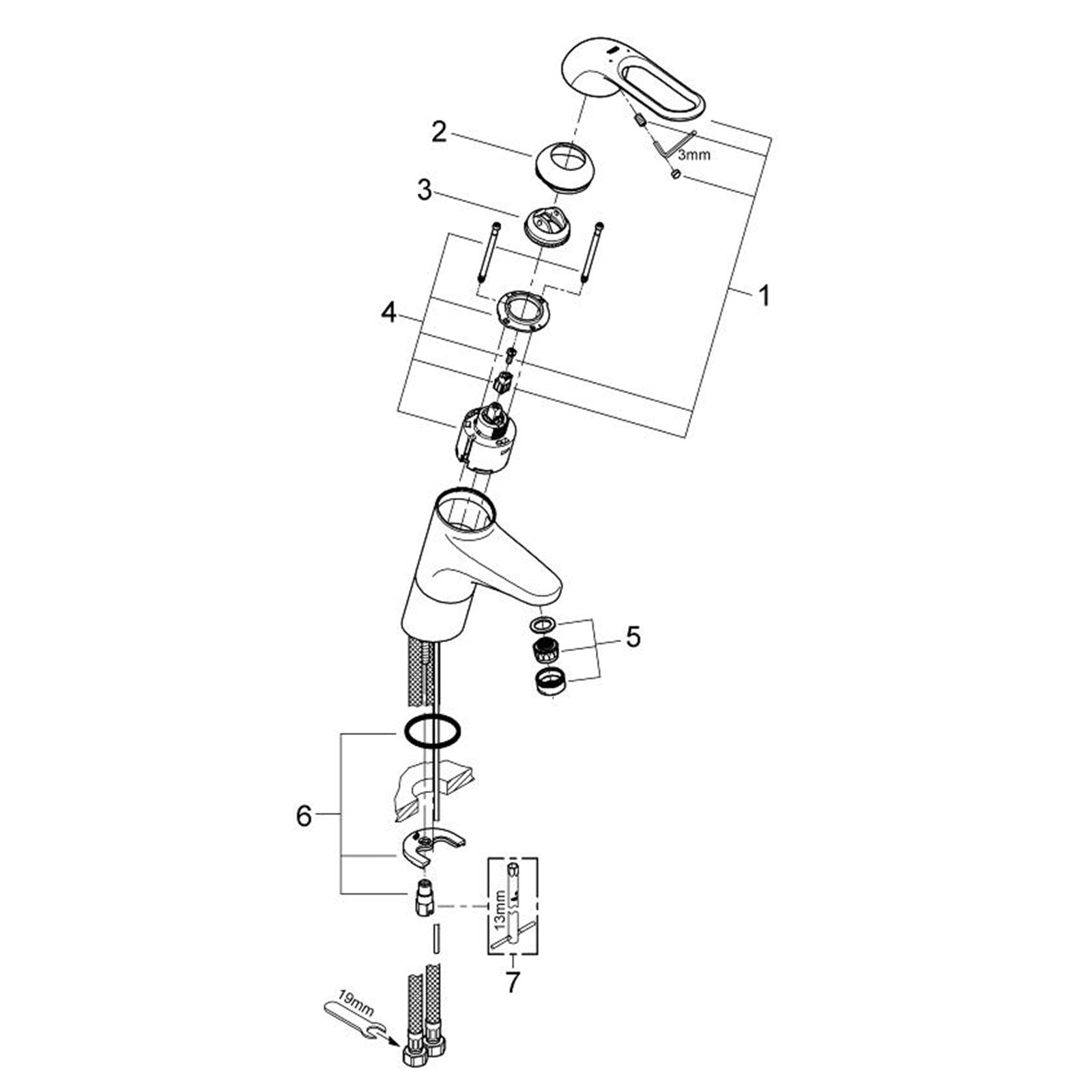 Grohe onderdelen Euroeco Special Wmk Hoog Gl.Body Open Hndl 57 L 23291000