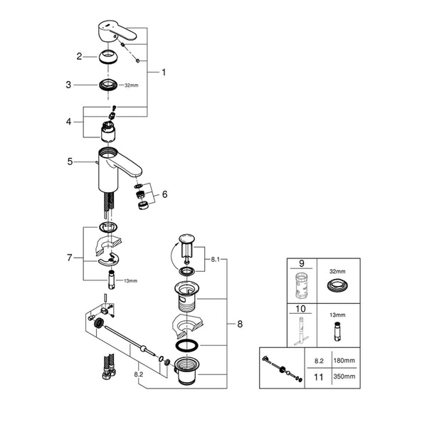 Grohe Onderdelen Eurostyle Cosmopolitan Wastafelmengkraan S-Size 2337420E