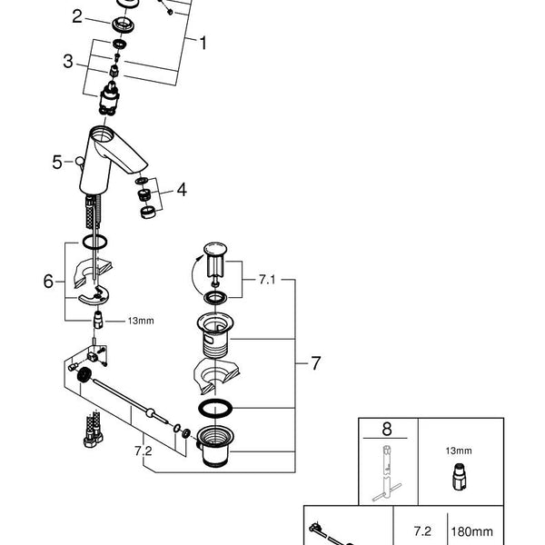 Grohe onderdelen Eurosmart Wastafelmengkraan Es Medium M/Waste 28 Mm 2339310E