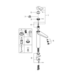 Grohe onderdelen Eurodisc Cosmopolitan Eengreeps Opzetwastafelkraan Lage Uitloop Gladde Body 23432000
