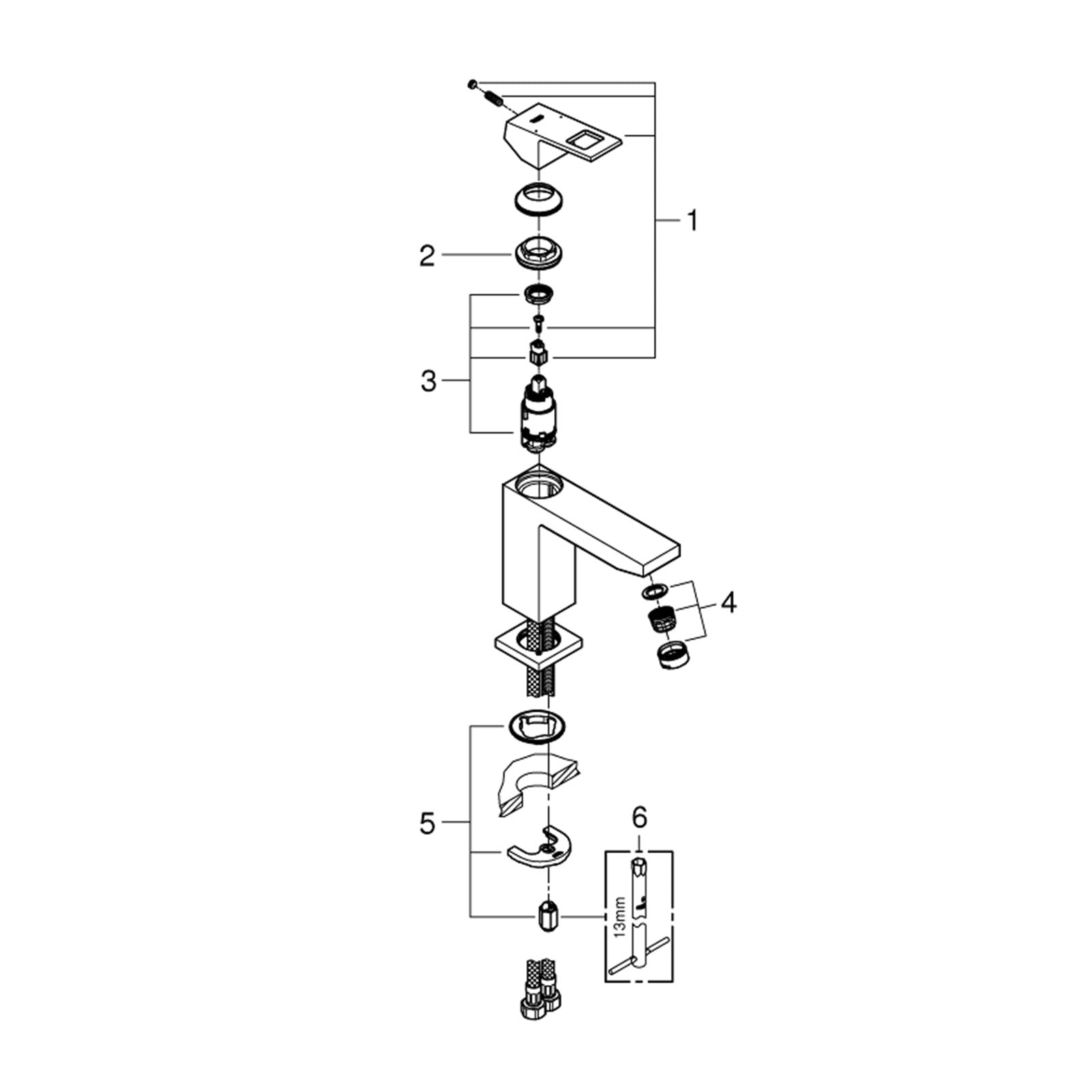 Grohe onderdelen Eurocube Wastafelmengkraan Medium Gladde Body 23446000