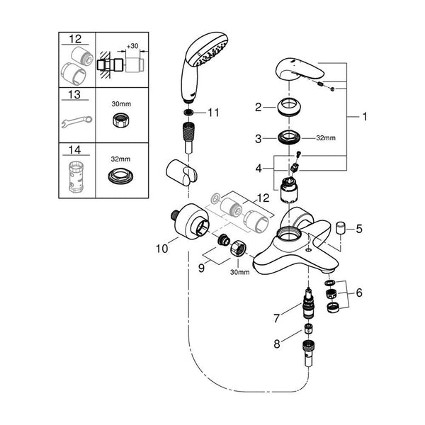 Grohe Parts Eurostyle New Bath Mixer Tap With Shower Set