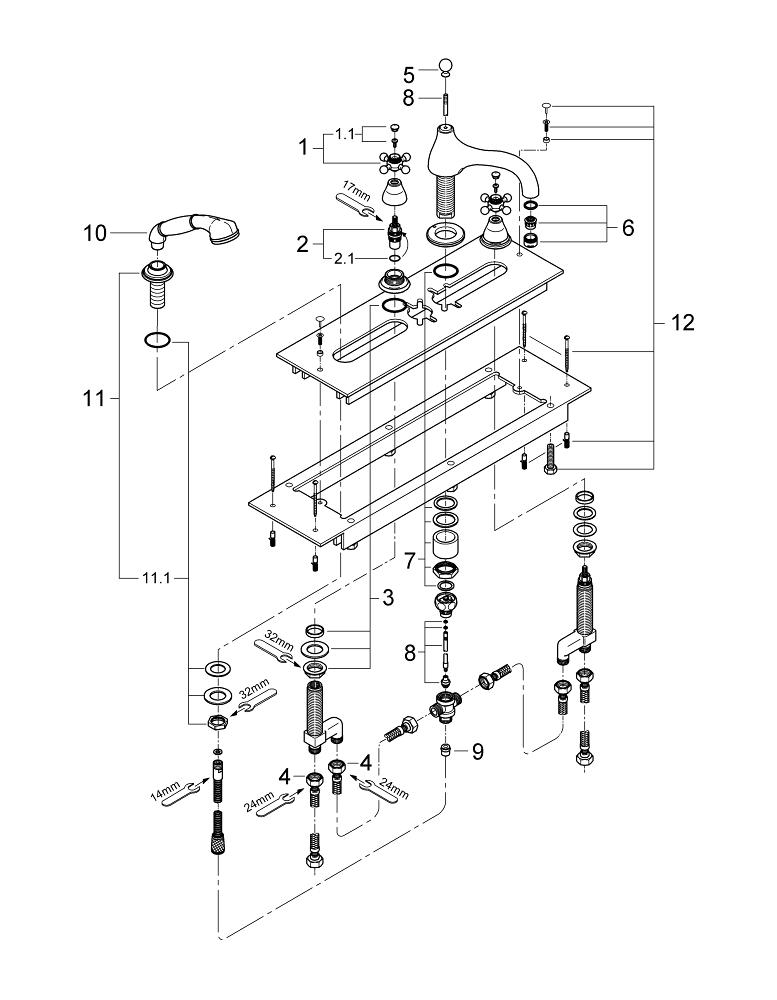 Grohe Onderdelen Sinfonia Viergats Badrandcombinatie 1/2" 25032000
