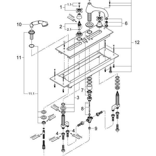 Grohe Onderdelen Sinfonia Viergats Badrandcombinatie 1/2" 25032000