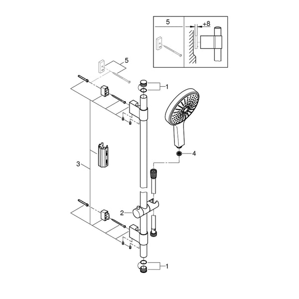 Grohe onderdelen Power & Soul Cosmopolitan Glijstangset 160/900 Mm 94L/M 27746000