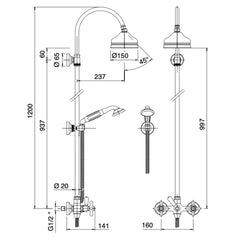 Zazzeri 802 Douchesysteem met 150mm hoofddouche en seperate handdouche en houder Chroom