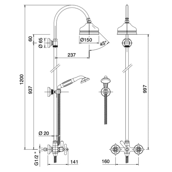 Zazzeri 802 Douchesysteem met 150mm hoofddouche en seperate handdouche en houder Chroom