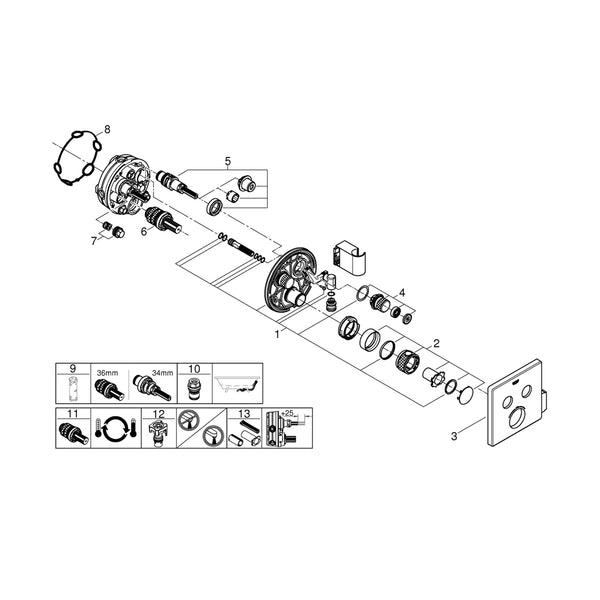 Grohe Parts Grohtherm Smartcontrol Surface-mounted part T M. Diverter (2X) with shower holder, square