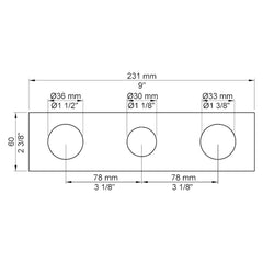 VOLA Afdekplaat 3-gats 231/309 x 60 gaten Ø36 mm en Ø33/Ø30  mm 3003K / 3003KB / 3003