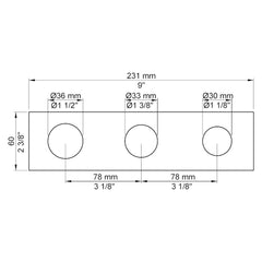 VOLA Afdekplaat 3-gats 231/309 x 60 gaten Ø36 mm en Ø33/Ø30  mm 3003K / 3003KB / 3003