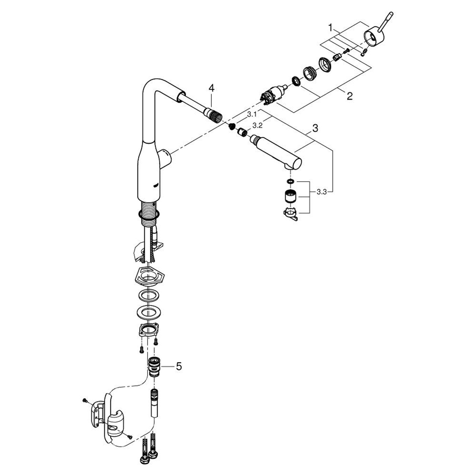 Grohe Onderdelen Essence New Keukenmengkraan L-Uitloop Uittrekbare Dual Spray