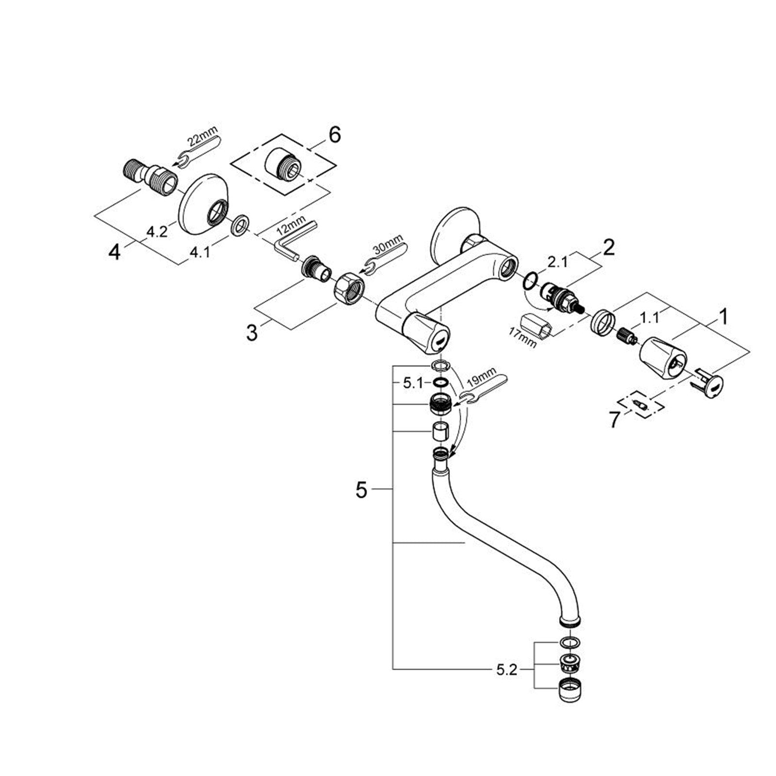 Grohe Spare Parts Avina Kitchen Wall Mixer 1/2