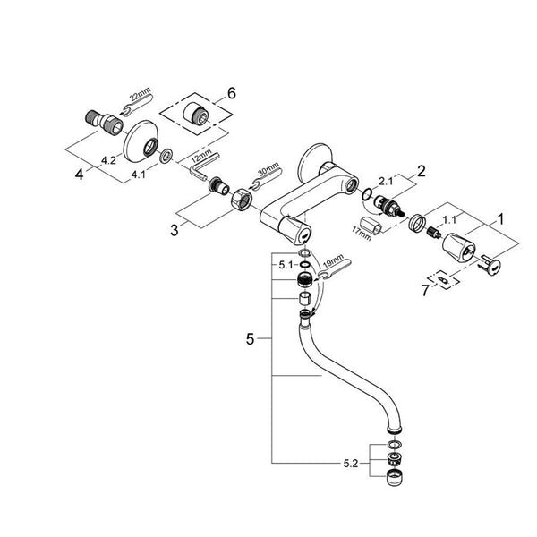 Grohe Spare Parts Avina Kitchen Wall Mixer 1/2