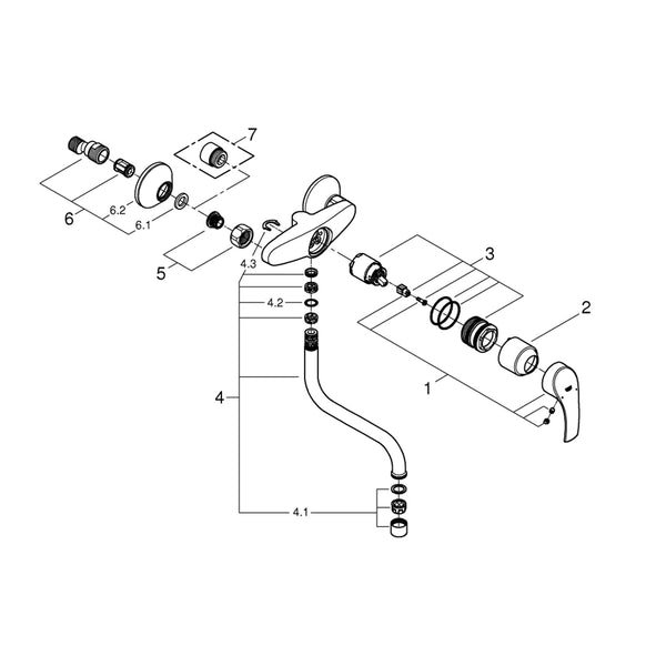 Grohe Onderdelen Eurosmart Keukenmengkraan Lage Uitloop Wand Sprong 217Mm